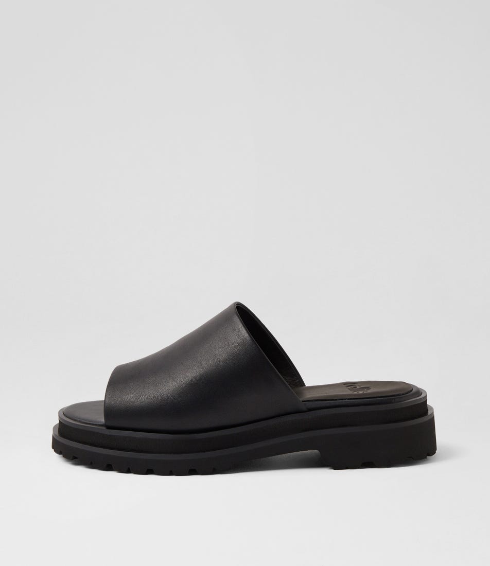 Slide Step All Black Leather Slides