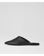 Pointed Mule Embossed Black Leather Flat Shoes
