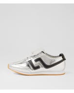 Shift Silver Chrome Black Leather Lace Up Flats