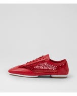 Remy Red Leather Mesh Lace Up Flats