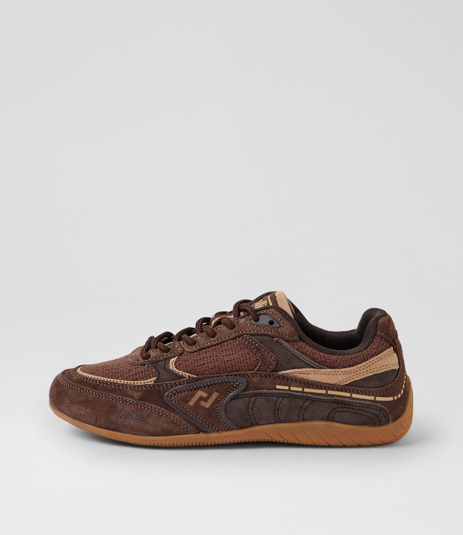 Sunda Chocolate Suede Mesh Lace Up Sneakers