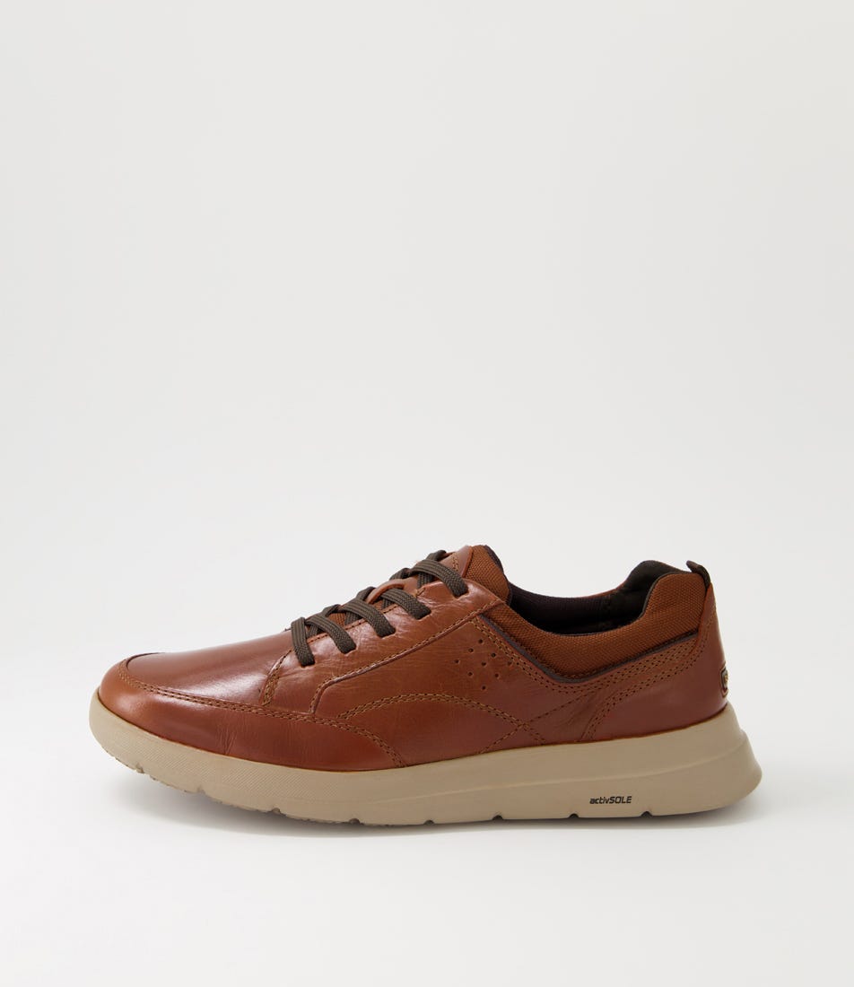 Truflex Cayden Lace Tan Leather Sneakers by Rockport