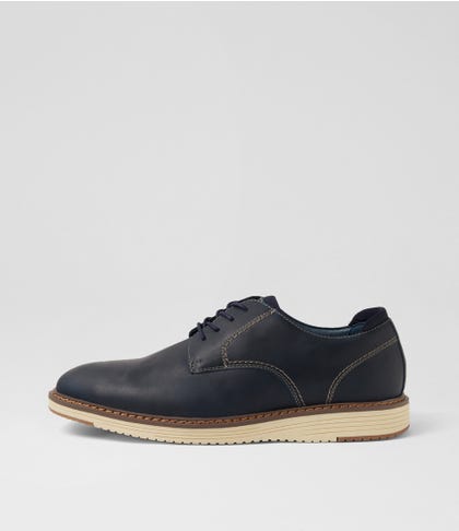 Grayston Navy Pull Up Leather Lace Up Flats