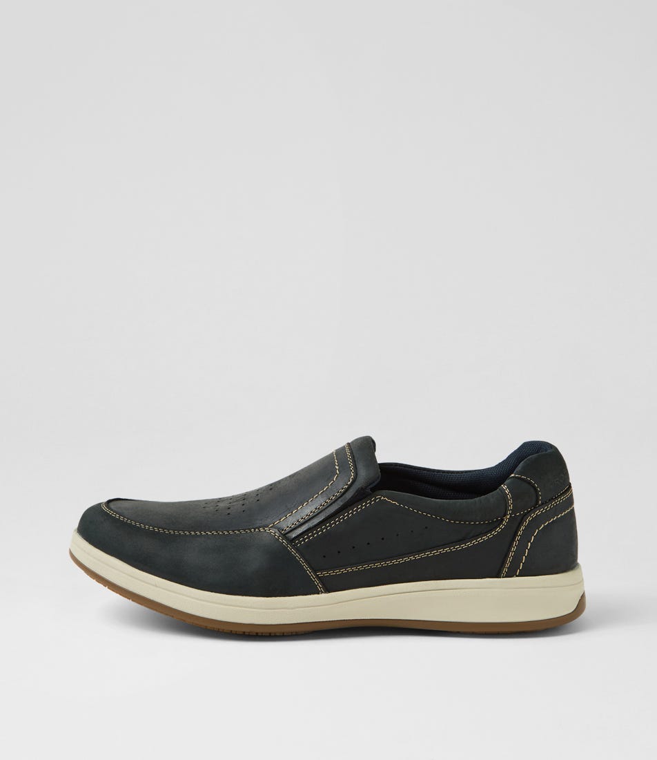 Jeode Navy Leather Flat Shoes