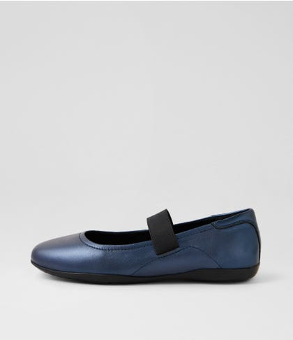 Avery Navy Metallic Leather Ballet Flats