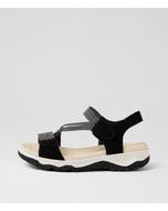 Road Black Leather Elastic Strappy Sandals