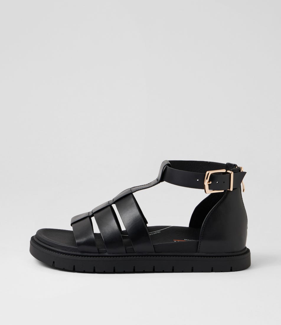 Harrison Black Leather Strappy Sandals