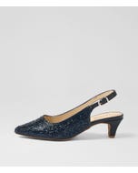Looloo Navy Jewels Leather Heels