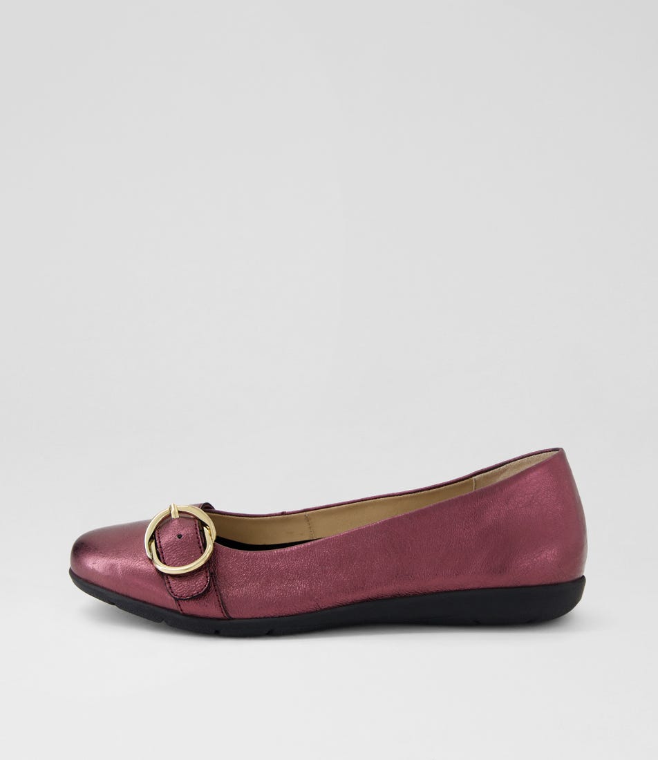 Harper Wine Texture Metallic Leather Flat Shoes