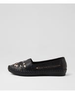 Wandies Black Rose Gold Leather Loafers