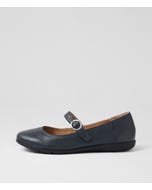 Hariet Navy Leather Flat Shoes