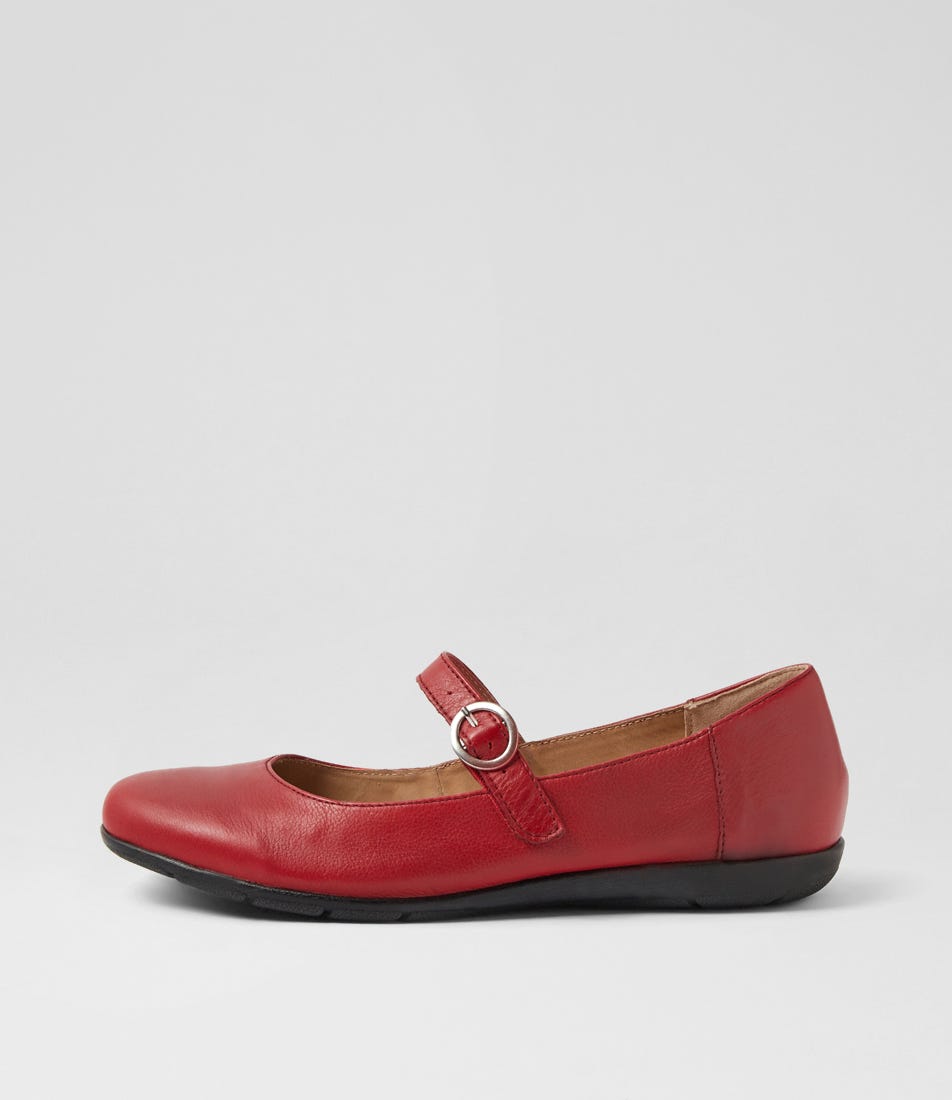 Hariet Red Leather Flat Shoes