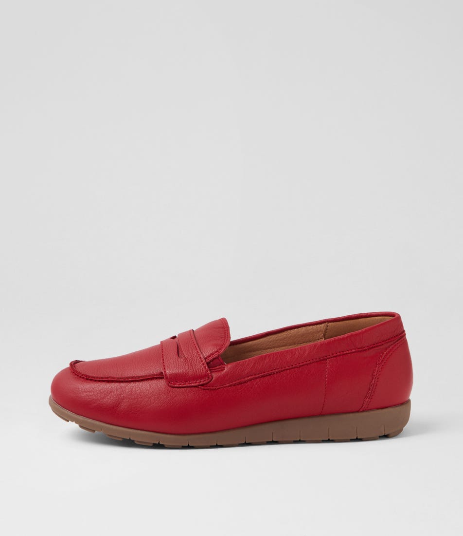 Birdi Dark Red Wide Fit Leather Loafers by Supersoft