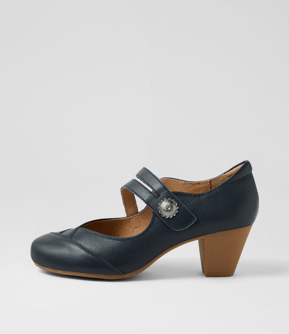 Fortunet Navy Leather Mary Jane Heels