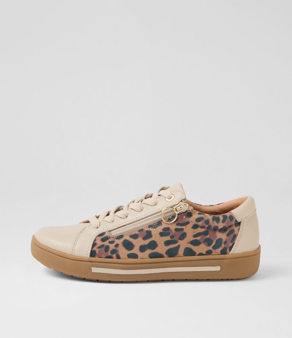 Errinas Almond Tan Leopard Leather Suede Sneakers