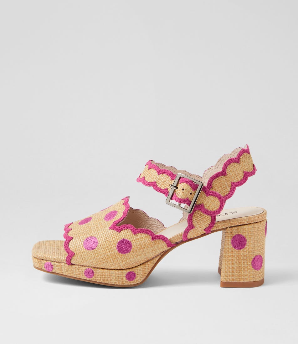 Following Natural Pink Synthetic Raffia Sandals by Supersoft
