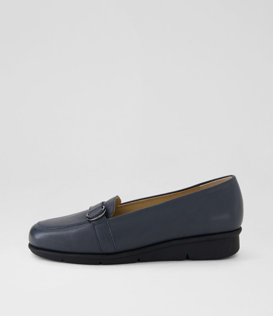 Pipers Navy Leather Flat Shoes