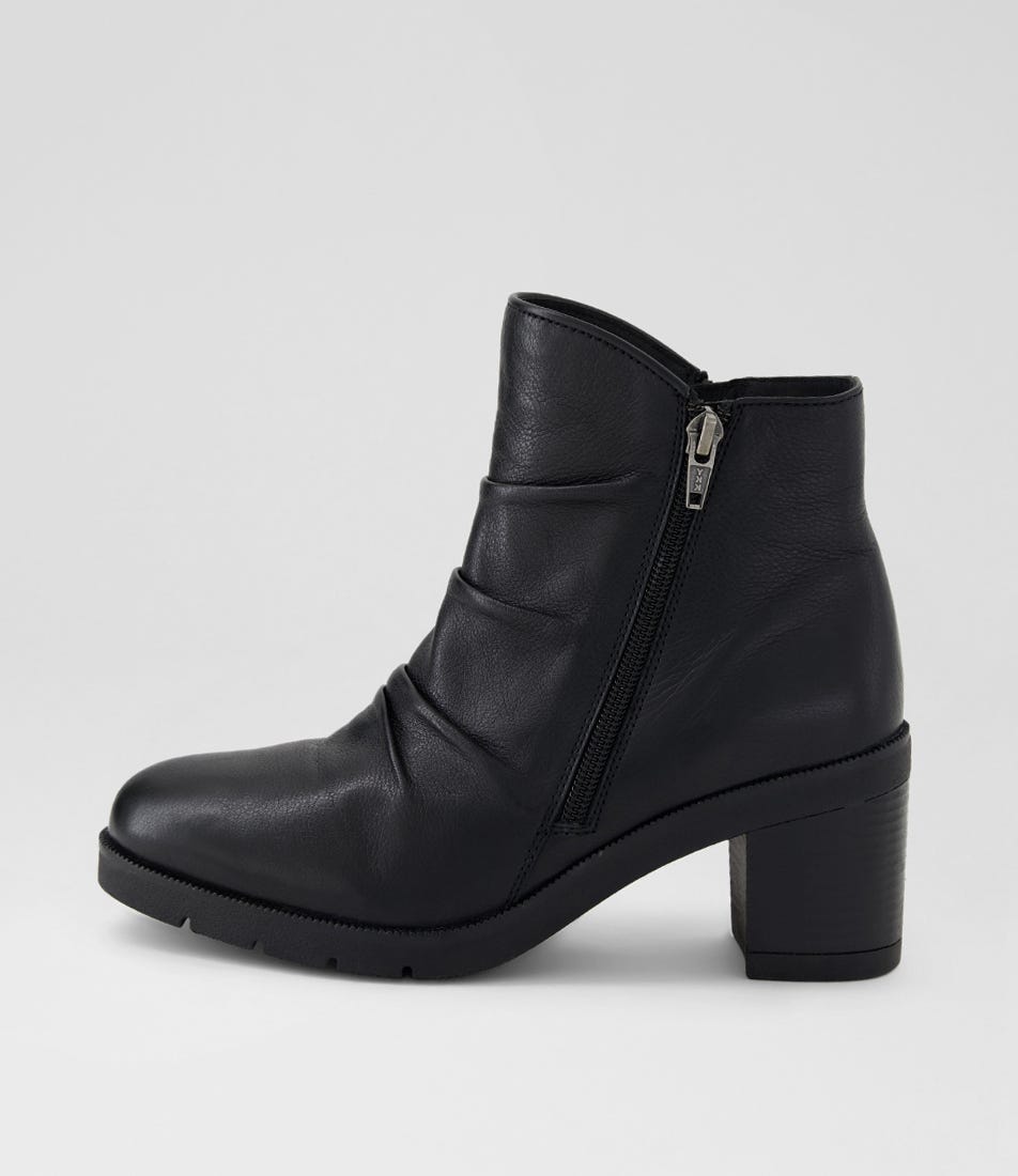 Aralie Black Leather Ankle Boots
