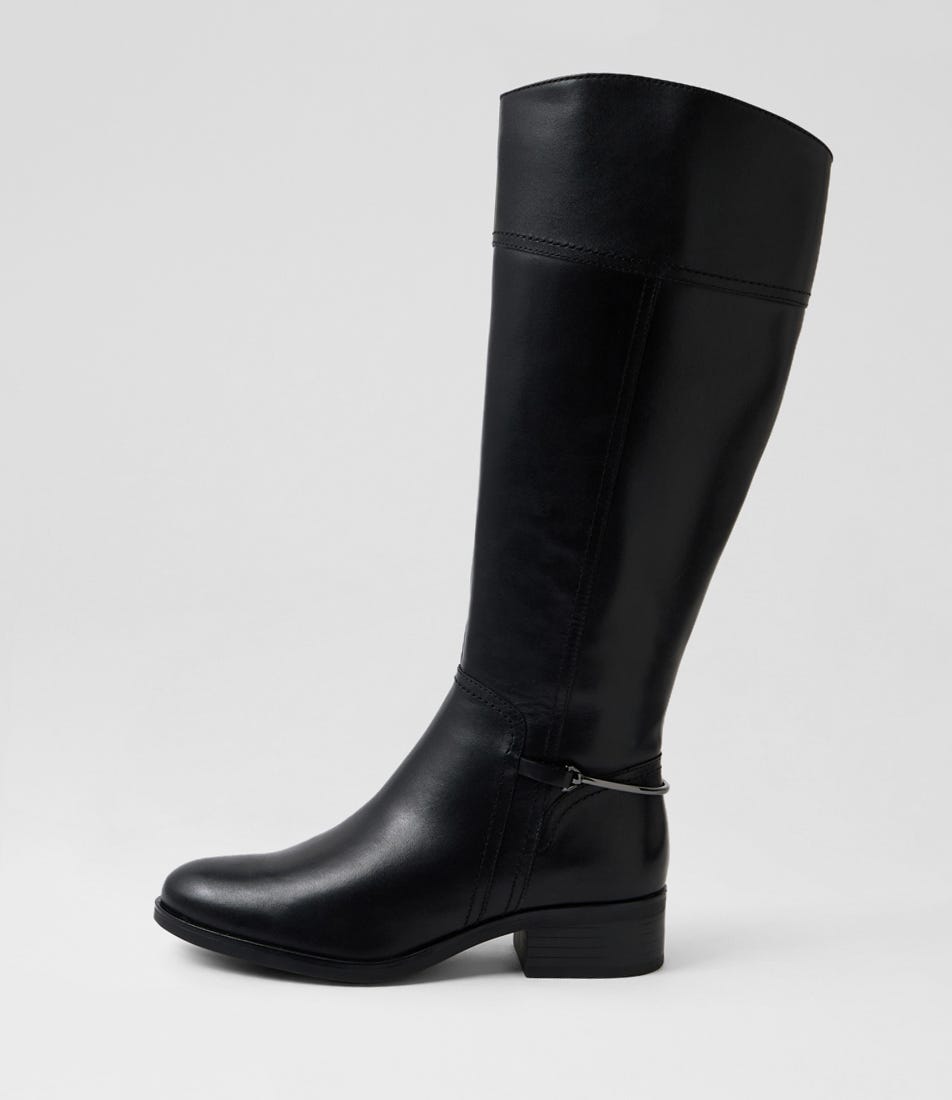 Elevate Black Burnished Leather Knee High Boots
