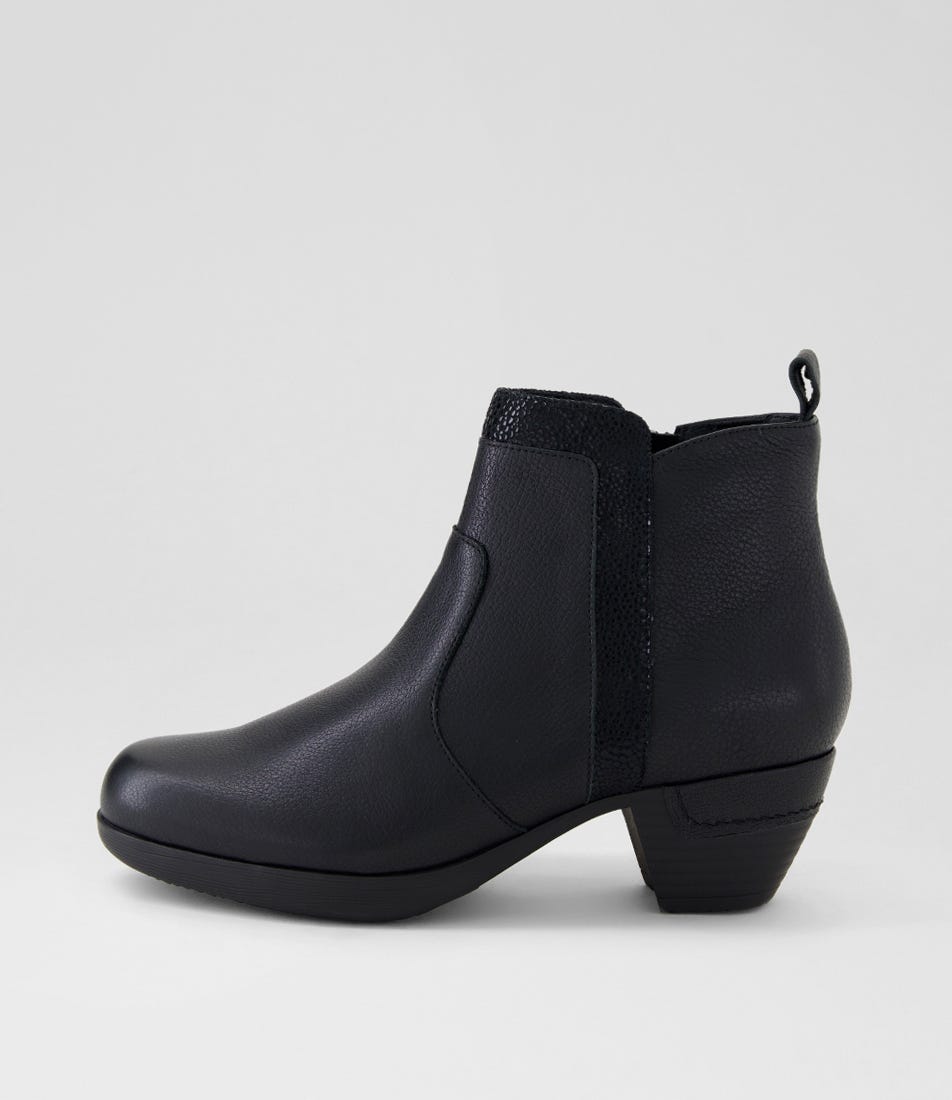 Raelynn D Black Leather Ankle Boots