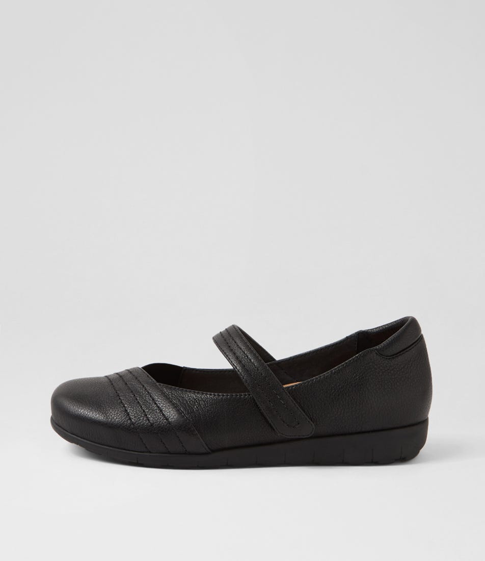 Becketts D Black Leather Elastic Flat Shoes