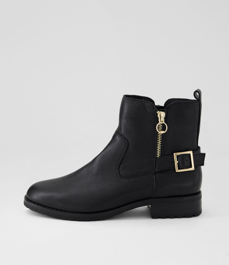 Haysie Black Leather Ankle Boots