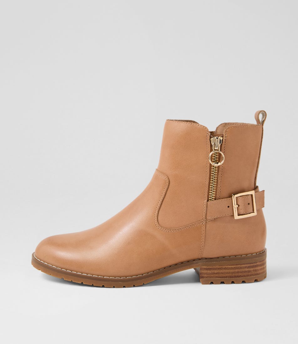 Haysie Cognac Waxy Leather Ankle Boots