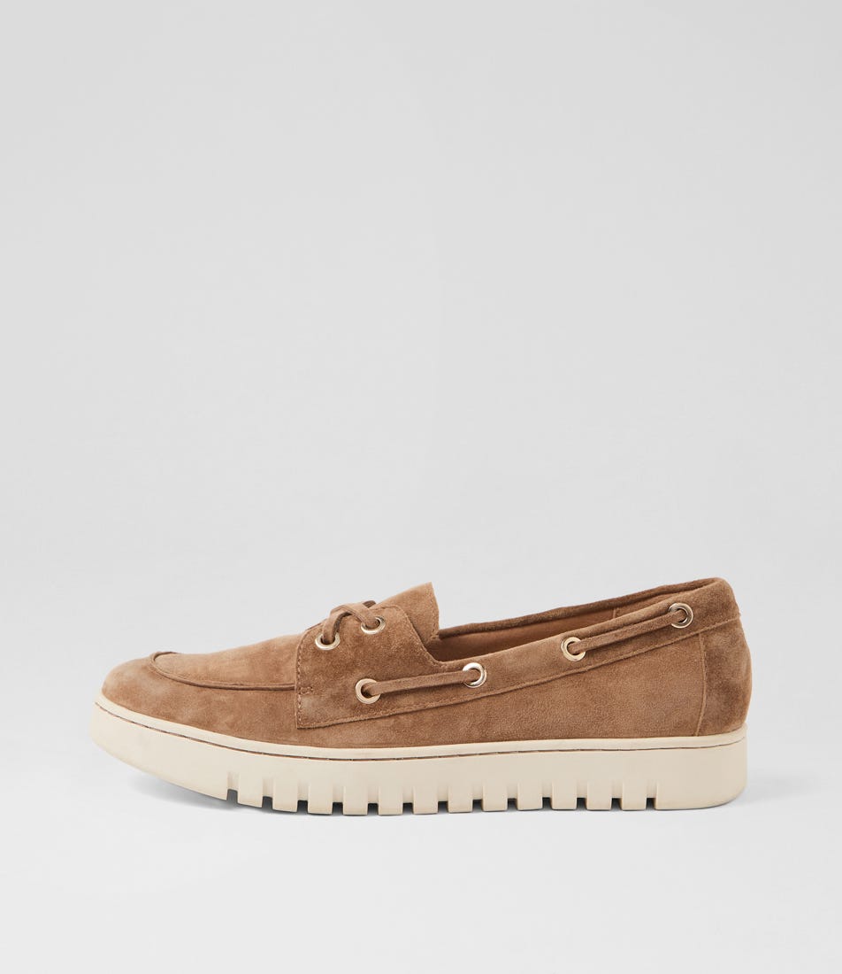 Tassins Light Choc Off White Suede Flat Shoes