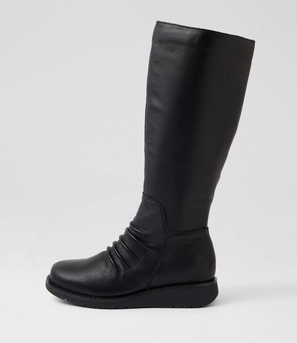 Gevs Black Leather Knee High Boots