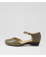 Remeai Dark Olive Leather Mary Jane Heels
