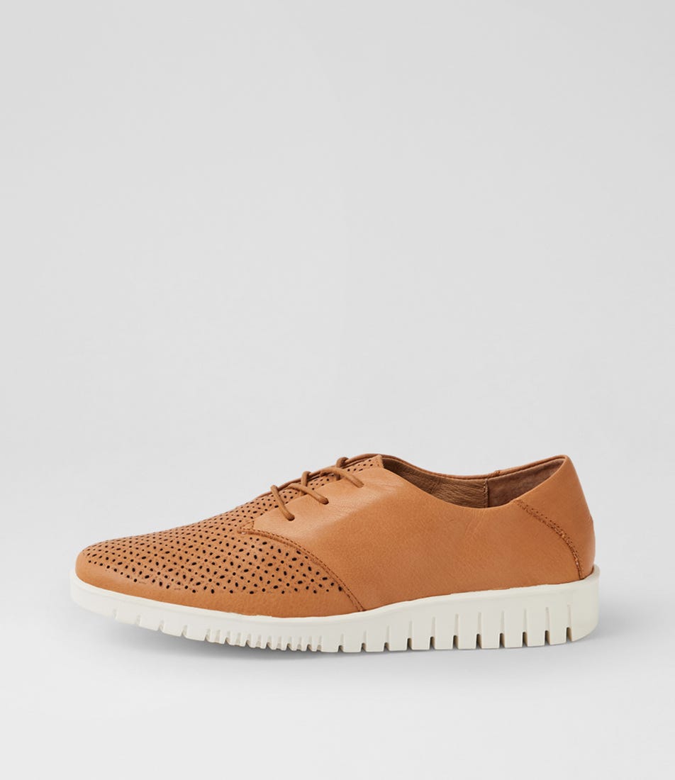 Barty Dark Tan White Leather Flat Shoes