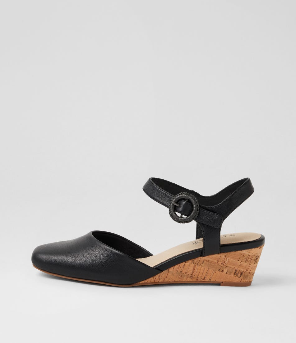 Selvine Black Cork Leather Heels