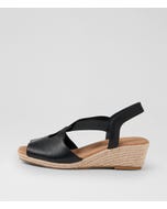 Zelie Black Leather Elastic Sandals