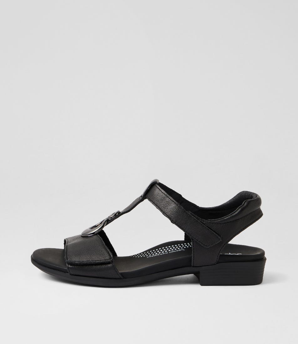 Caries Black Leather Sandals