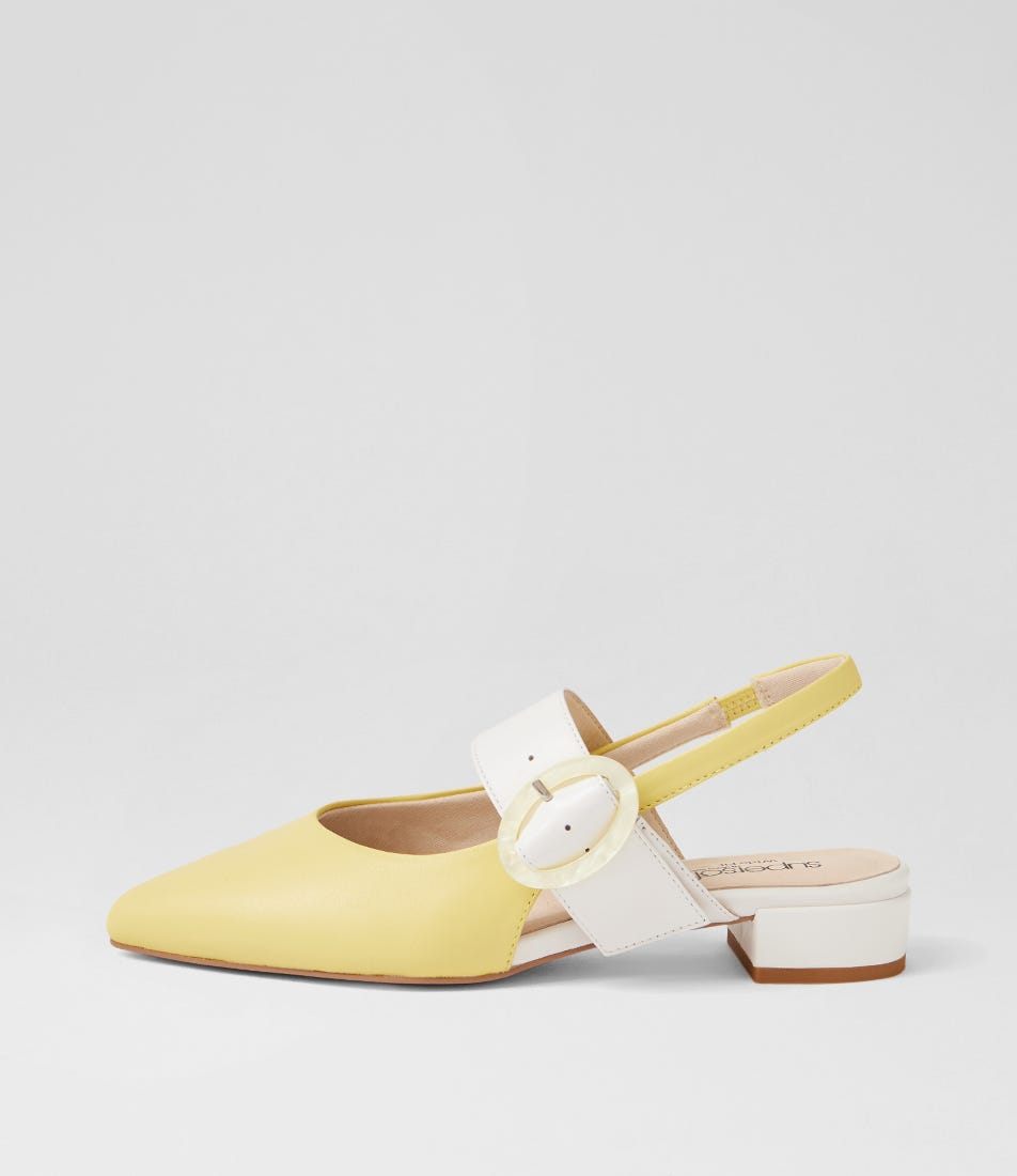 Wrennie D Lemon White Leather Slingbacks