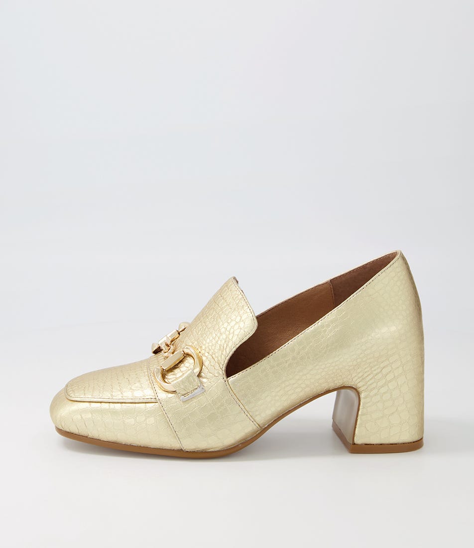 Faness Gold Croc Leather Heels by Top End