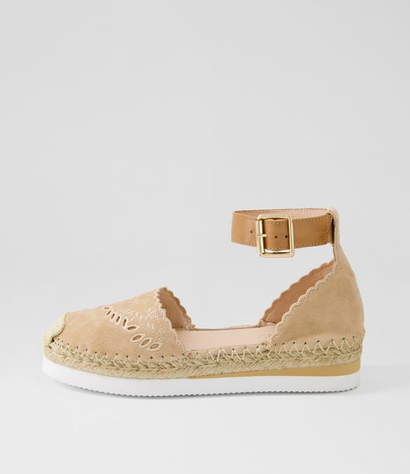 Witteny Latte Tan Suede Leather Espadrilles