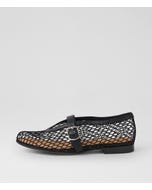 Walaia Black Mesh Leather Ballet Flats