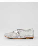 Walaia Silver Mesh Leather Ballet Flats