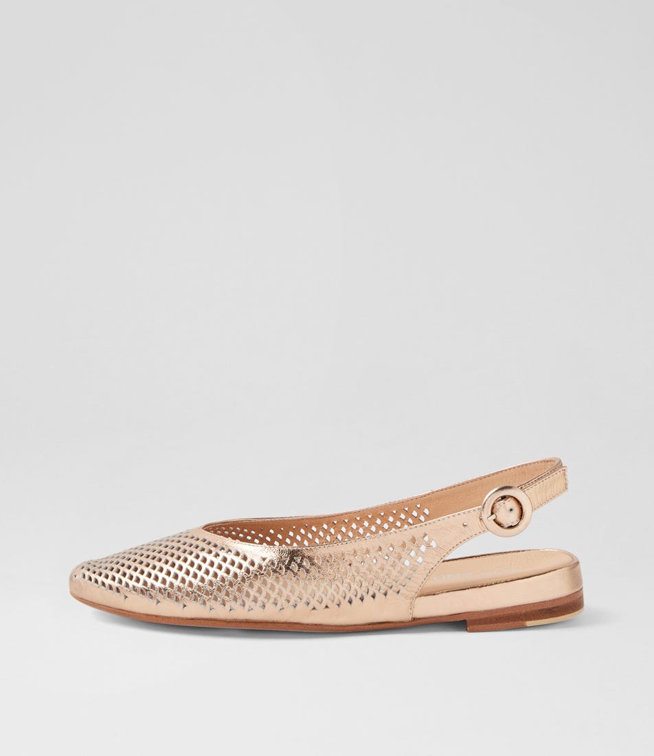 Filone Rose Gold Crush Leather Flat Shoes by Top End