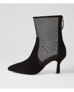 Lenka Black Suede Mesh Ankle Boots