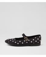Lairoys Black White Spot Fabric Flat Shoes