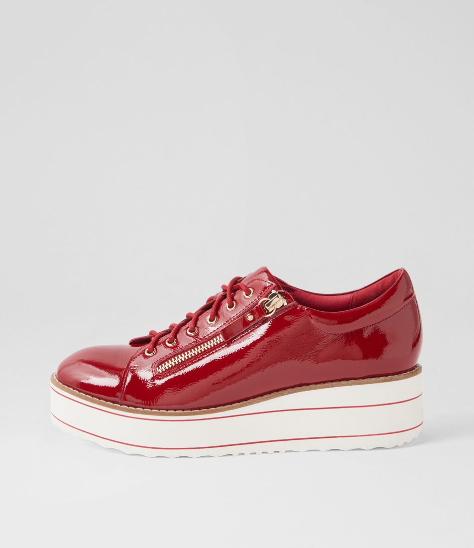 Nabie Dark Red White Patent Leather Sneakers