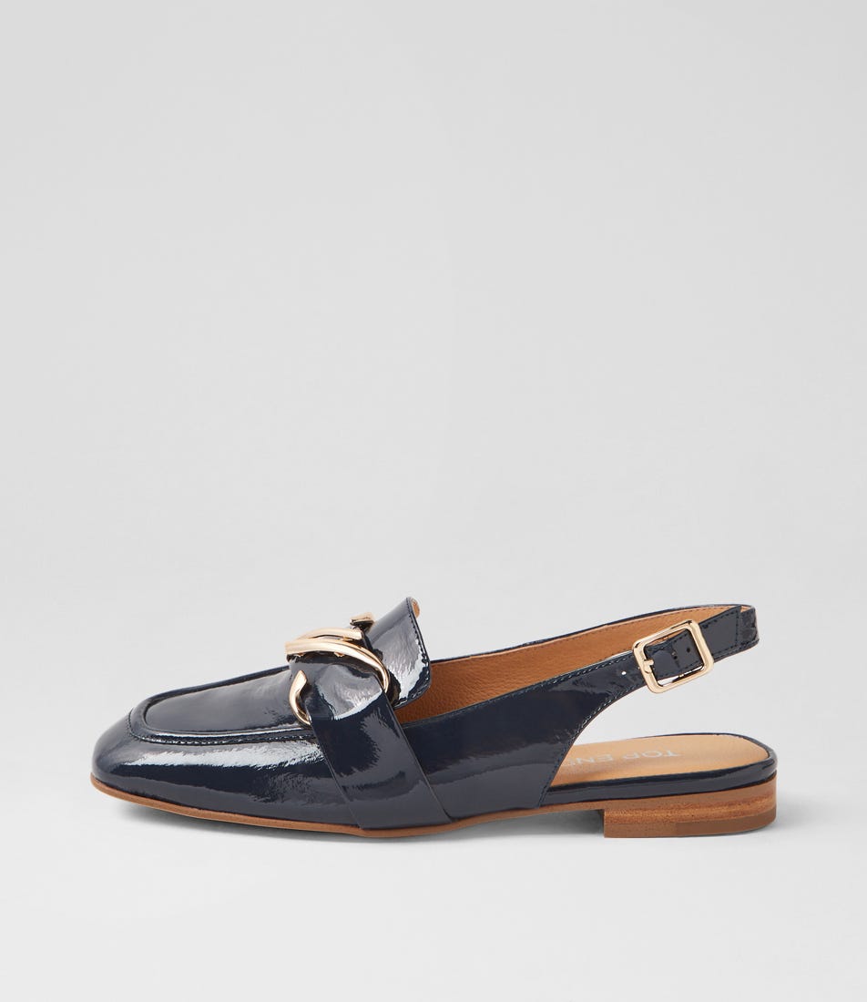 Pallies Navy Patent Leather Flat Shoes
