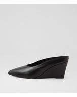 Catcha Black Leather Wedges