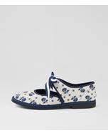 Lexey Cream Navy Flower Fabric Flat Shoes