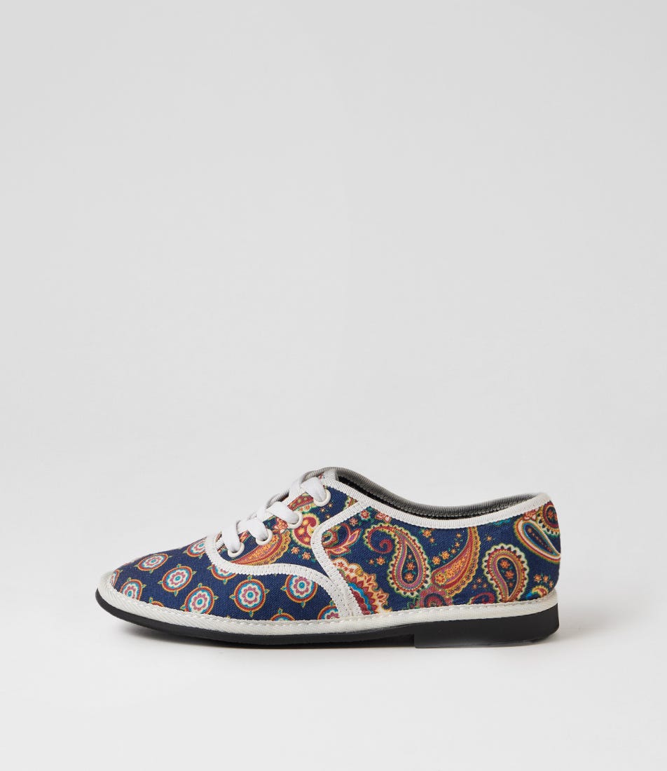 Lottes Navy Multi Fabric Lace Up Flats