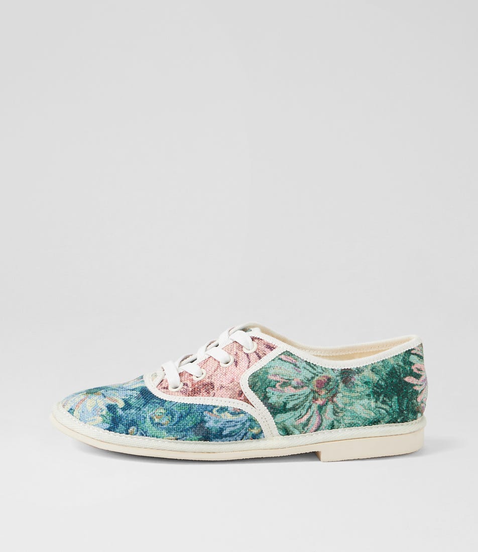 Lottes Sky Floral Fabric Lace Up Flats
