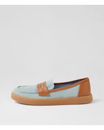 Nimay Light Denim Dark Tan Fabric Leather Loafers
