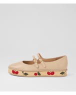 Phila Camel Cherries Leather Flat Shoes